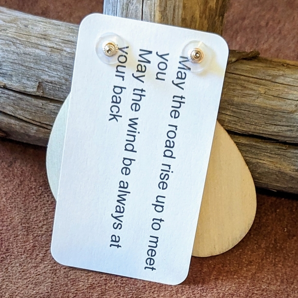 2/$12 NWT Wooden Aztec Post Earrings W Turquoise Color Stone Drop - Picture 2 of 4